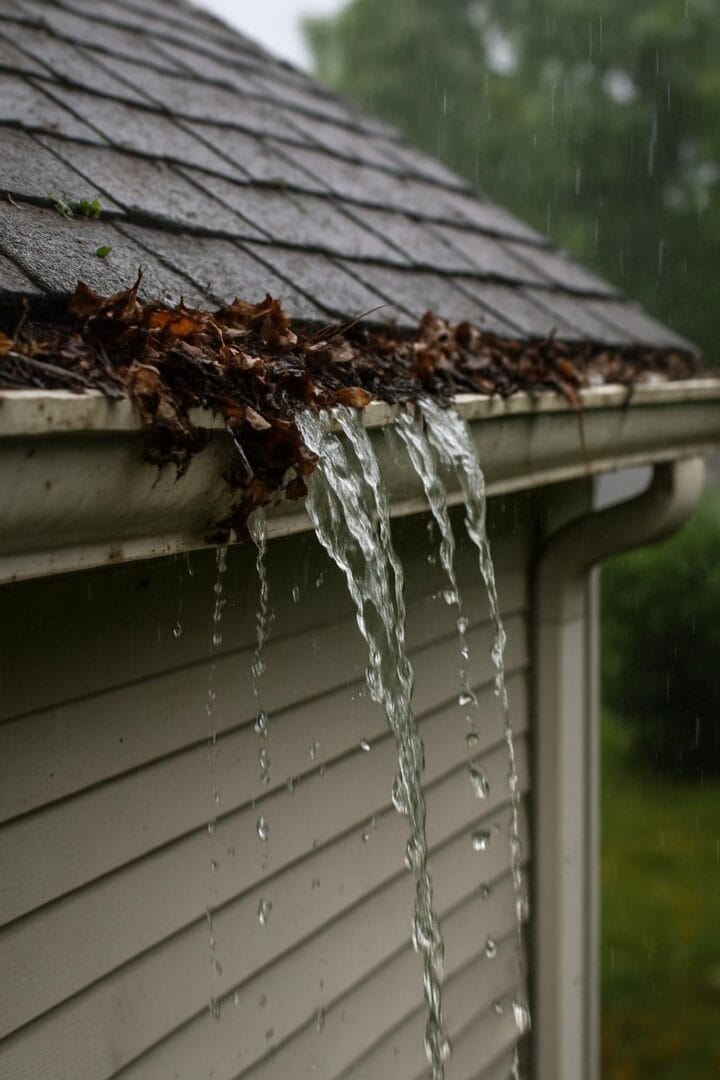 overflowing gutters from rain