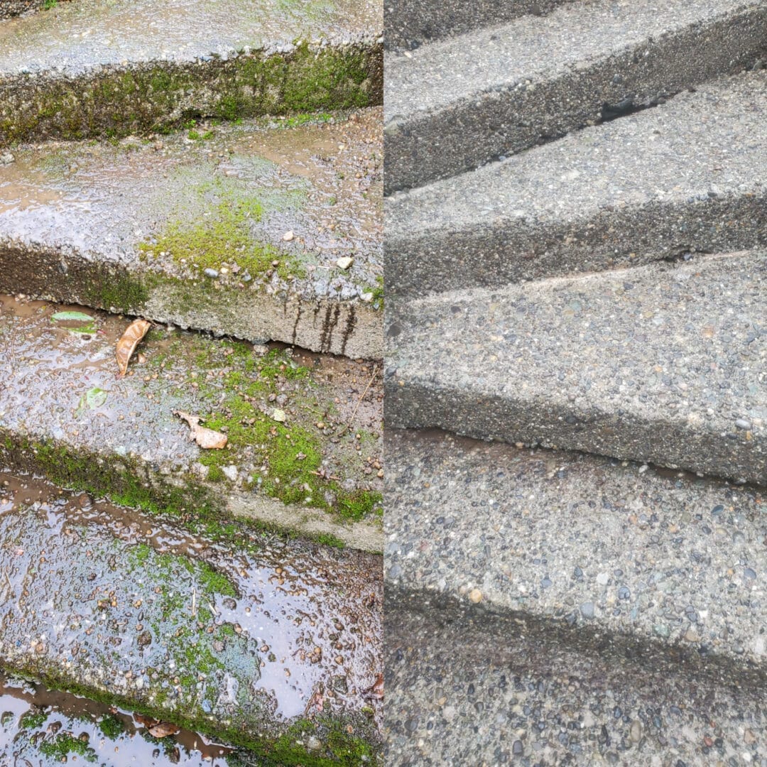 before and after pressure washing stairs